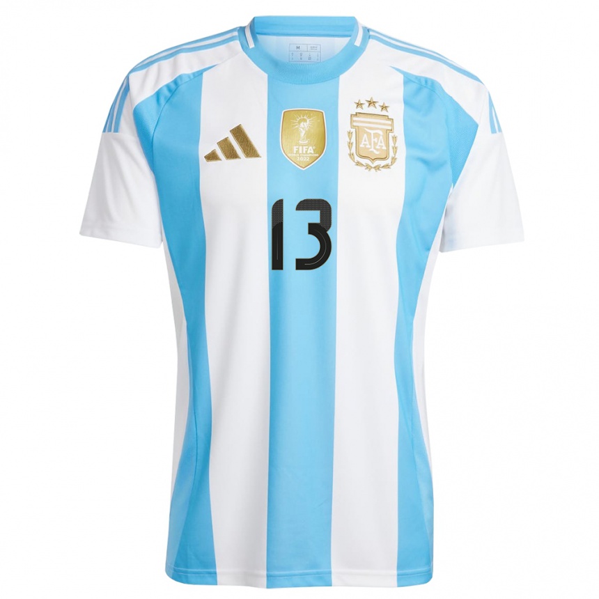 Damen Fußball Argentinien Paloma Fagiano #13 Weiß Blau Heimtrikot Trikot 24-26 T-Shirt Luxemburg