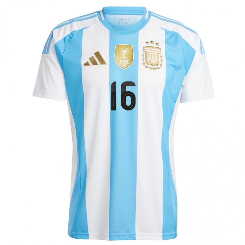 Damen Fußball Argentinien Marcos Rojo #16 Weiß Blau Heimtrikot Trikot 24-26 T-Shirt Luxemburg