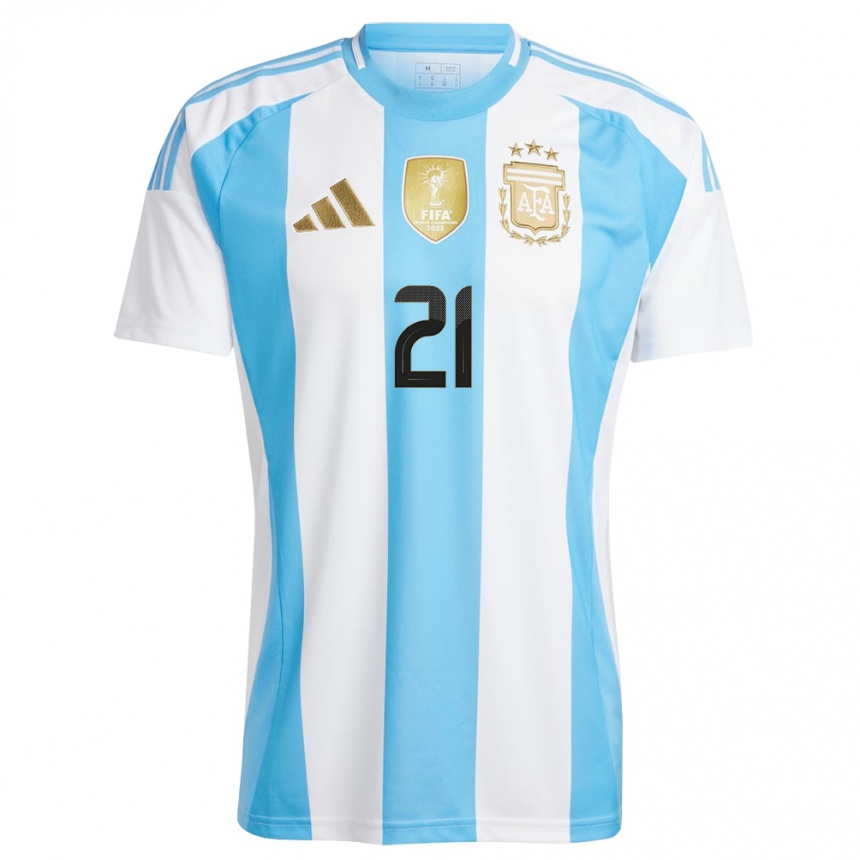 Damen Fußball Argentinien Paulo Dybala #21 Weiß Blau Heimtrikot Trikot 24-26 T-Shirt Luxemburg