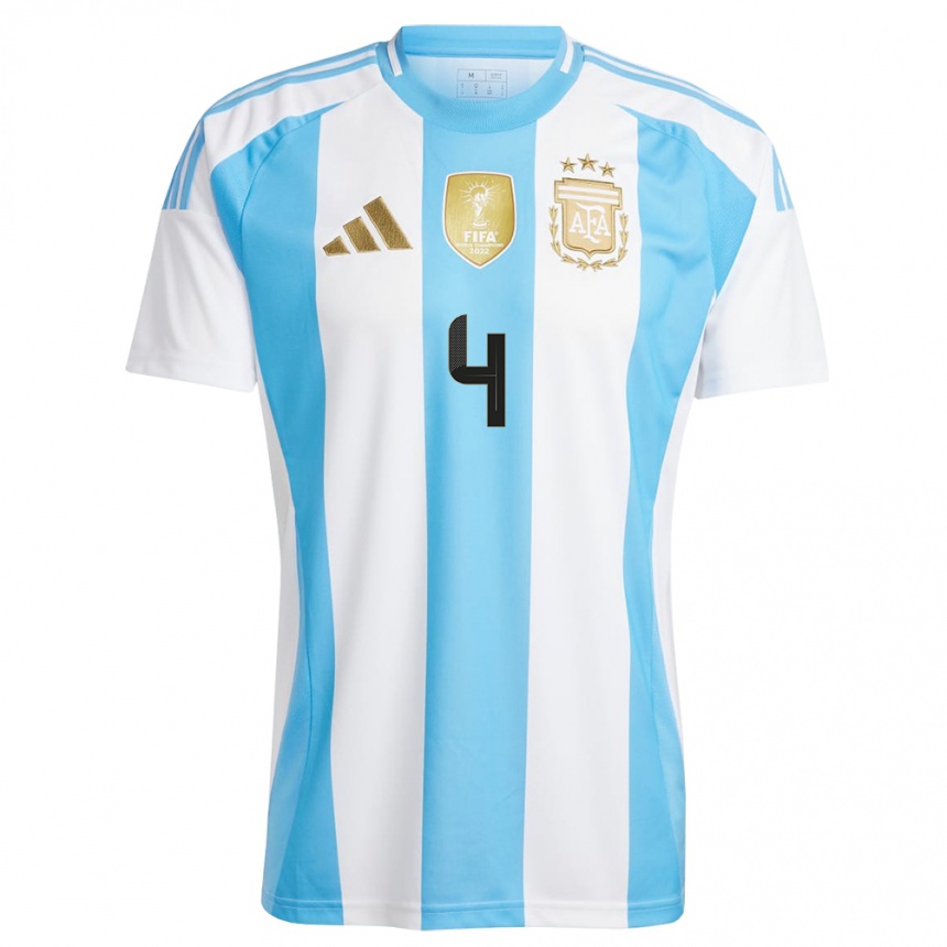 Damen Fußball Argentinien Brian Caraballo #4 Weiß Blau Heimtrikot Trikot 24-26 T-Shirt Luxemburg