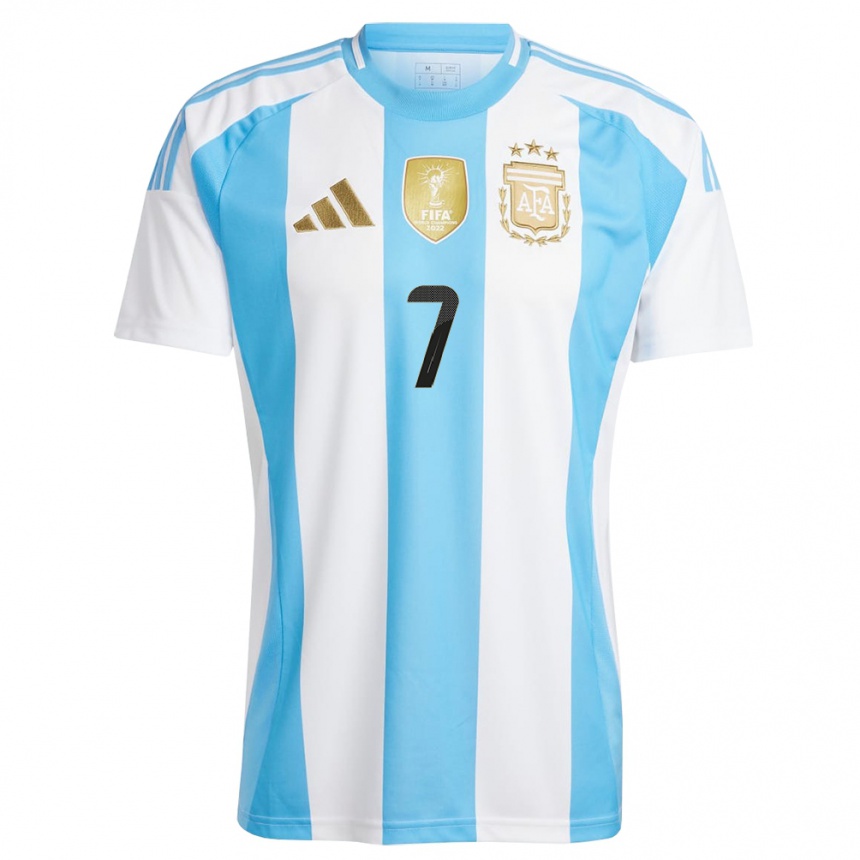 Damen Fußball Argentinien Juan Gauto #7 Weiß Blau Heimtrikot Trikot 24-26 T-Shirt Luxemburg