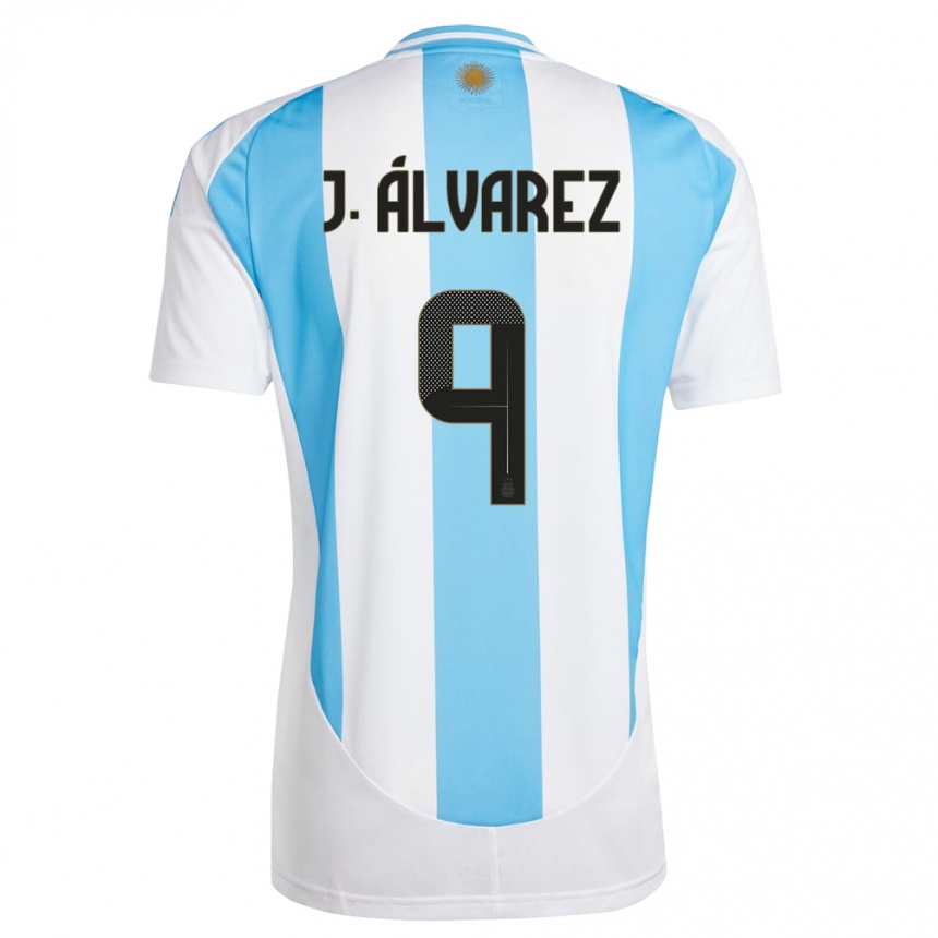 Damen Fußball Argentinien Julian Alvarez #9 Weiß Blau Heimtrikot Trikot 24-26 T-Shirt Luxemburg