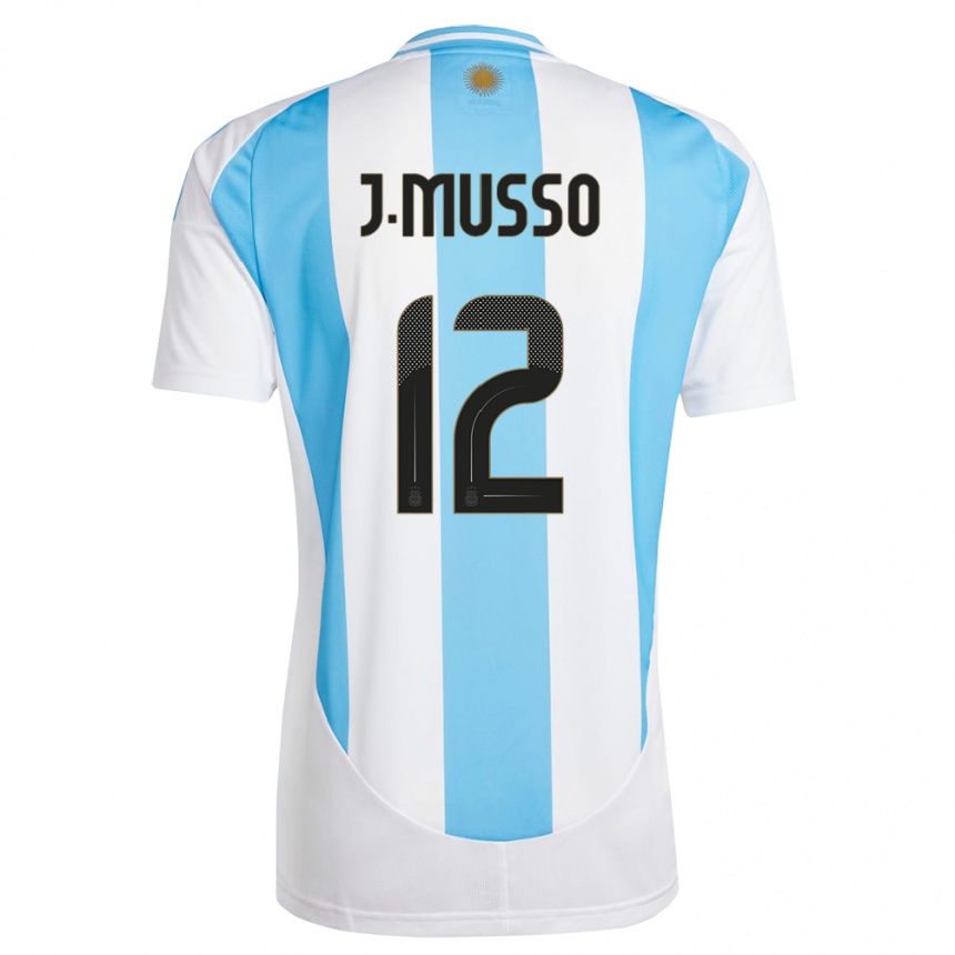 Damen Fußball Argentinien Juan Musso #12 Weiß Blau Heimtrikot Trikot 24-26 T-Shirt Luxemburg