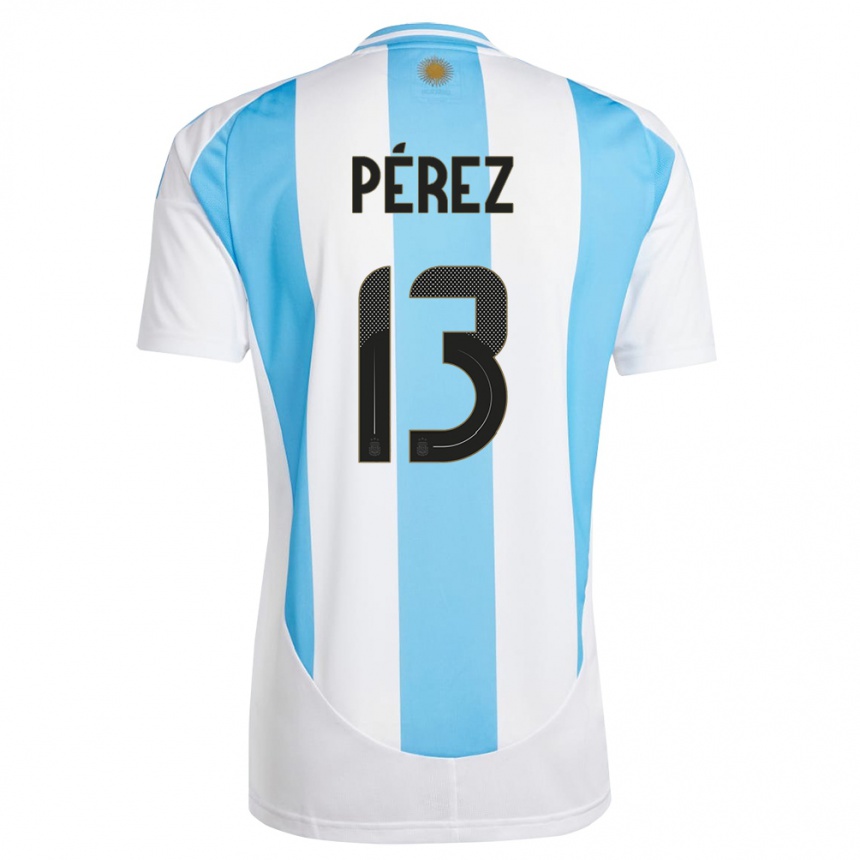 Damen Fußball Argentinien Nehuen Perez #13 Weiß Blau Heimtrikot Trikot 24-26 T-Shirt Luxemburg