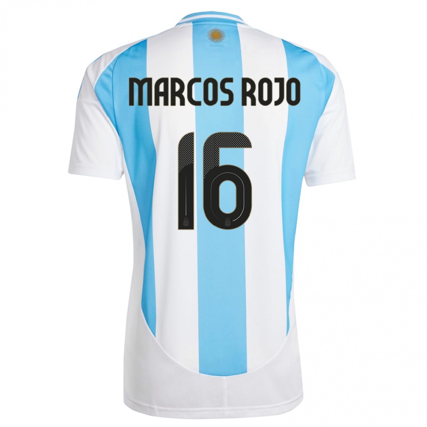 Damen Fußball Argentinien Marcos Rojo #16 Weiß Blau Heimtrikot Trikot 24-26 T-Shirt Luxemburg
