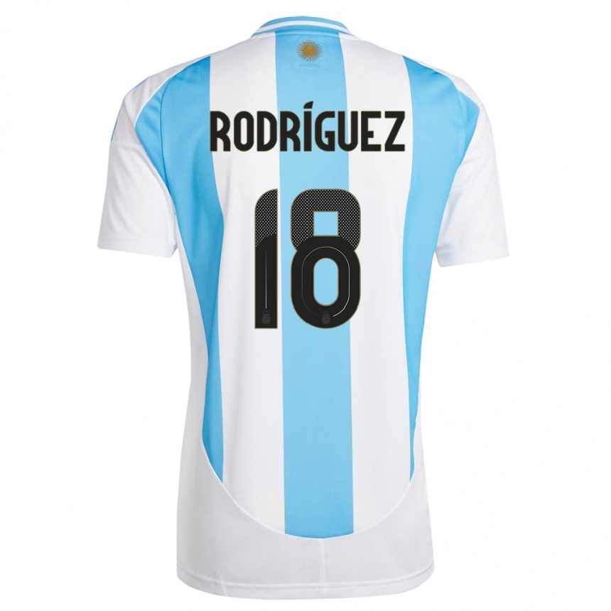 Damen Fußball Argentinien Guido Rodriguez #18 Weiß Blau Heimtrikot Trikot 24-26 T-Shirt Luxemburg
