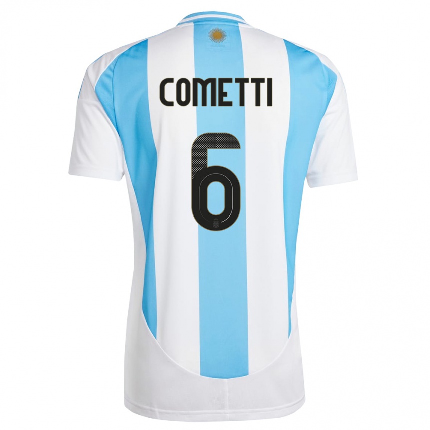 Damen Fußball Argentinien Aldana Cometti #6 Weiß Blau Heimtrikot Trikot 24-26 T-Shirt Luxemburg