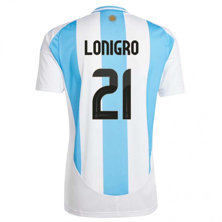 Damen Fußball Argentinien Erica Lonigro #21 Weiß Blau Heimtrikot Trikot 24-26 T-Shirt Luxemburg