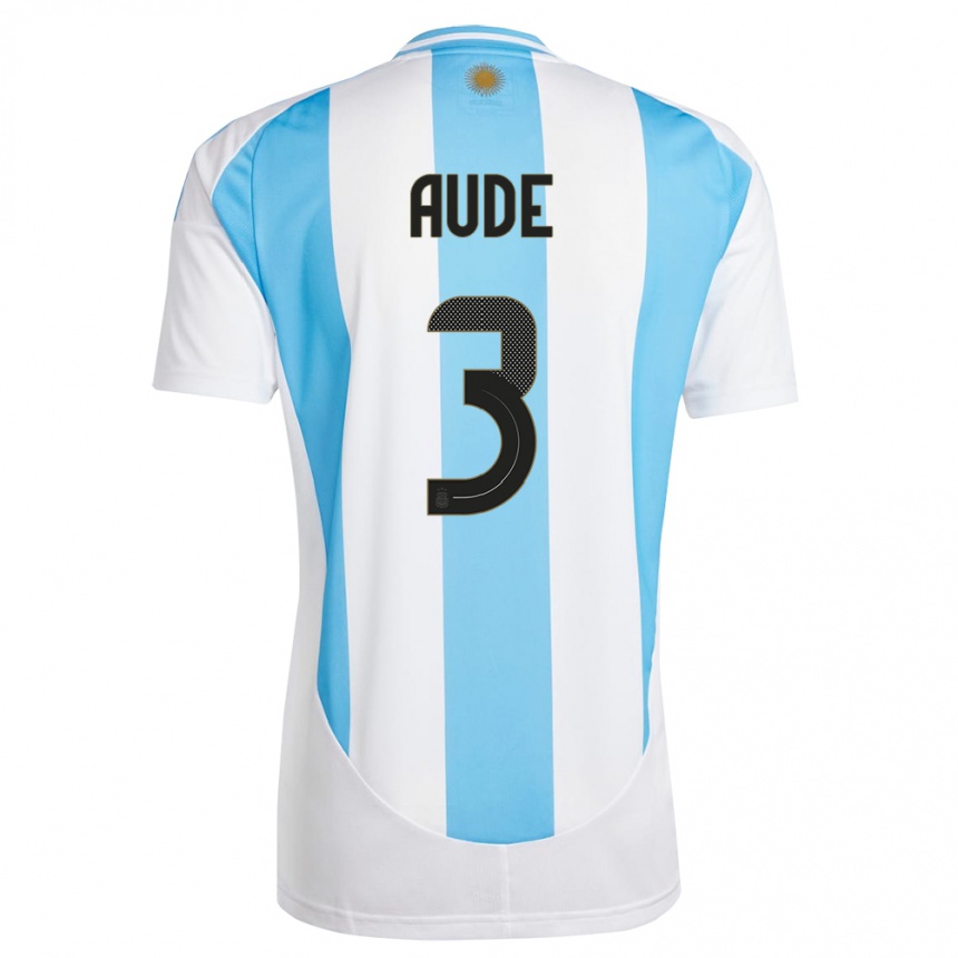 Damen Fußball Argentinien Julian Aude #3 Weiß Blau Heimtrikot Trikot 24-26 T-Shirt Luxemburg