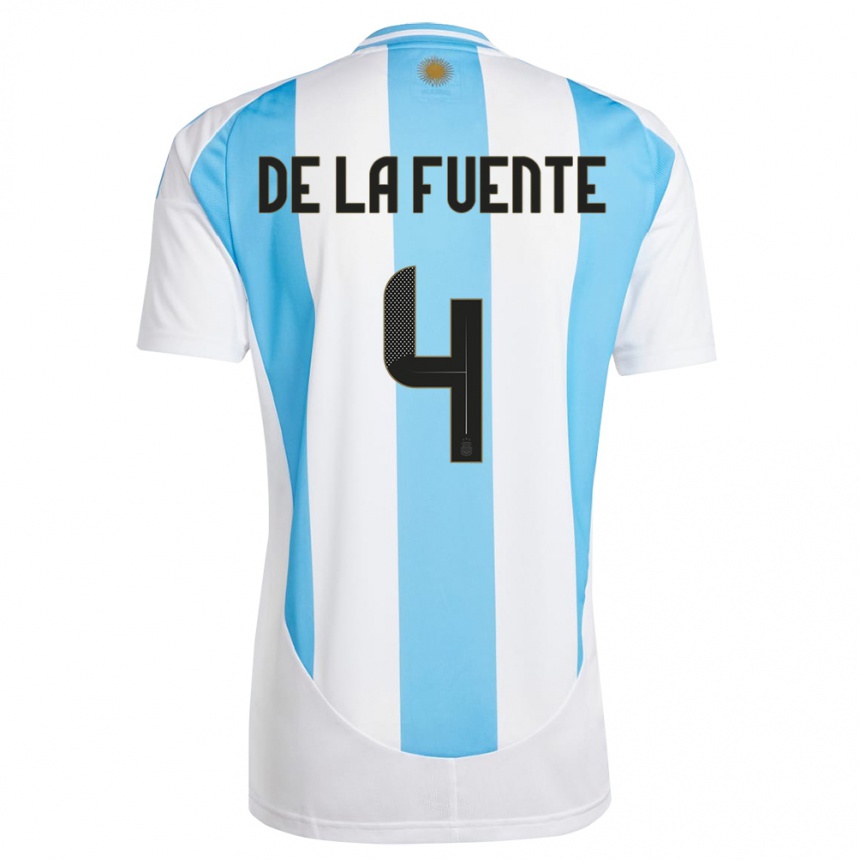 Damen Fußball Argentinien Hernan De La Fuente #4 Weiß Blau Heimtrikot Trikot 24-26 T-Shirt Luxemburg