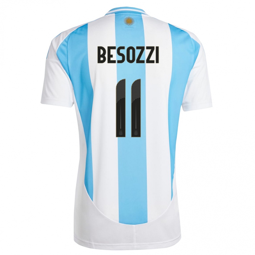 Damen Fußball Argentinien Lucas Besozzi #11 Weiß Blau Heimtrikot Trikot 24-26 T-Shirt Luxemburg