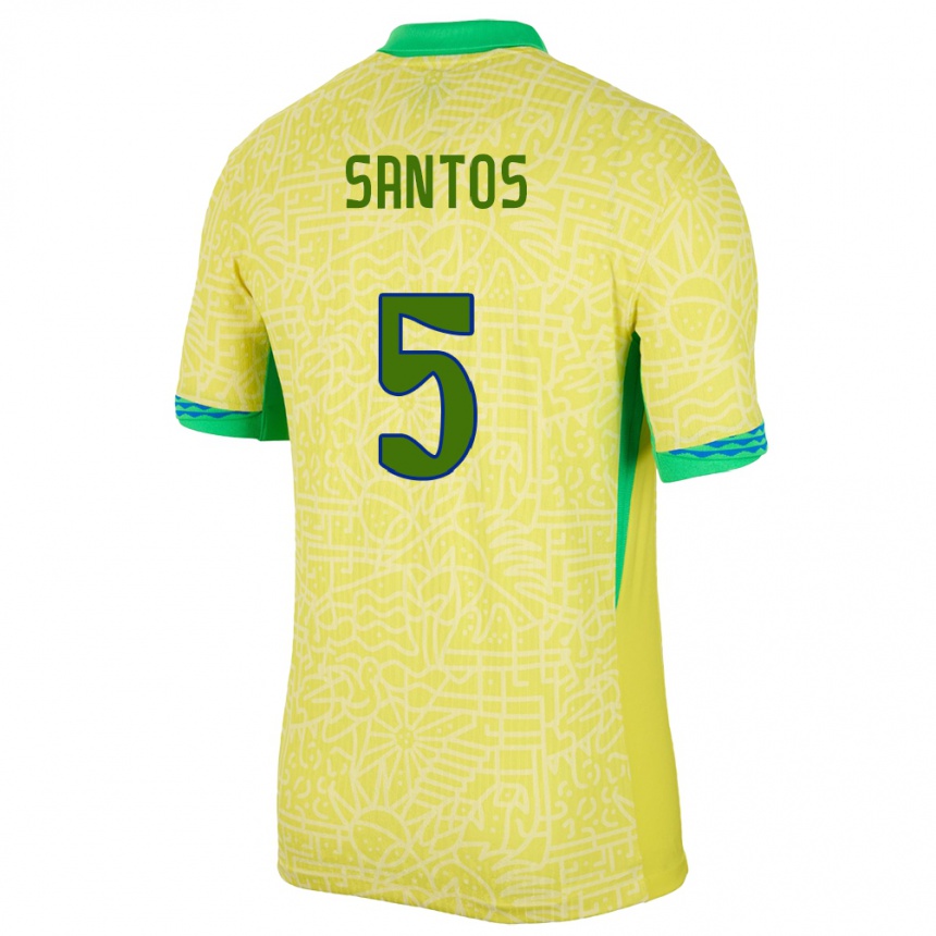 Damen Fußball Brasilien Andrey Santos #5 Gelb Heimtrikot Trikot 24-26 T-Shirt Luxemburg