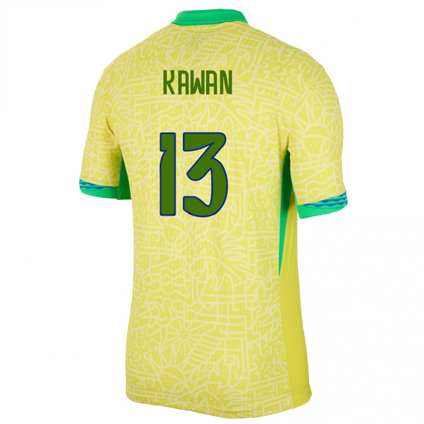 Damen Fußball Brasilien Lucas Kawan #13 Gelb Heimtrikot Trikot 24-26 T-Shirt Luxemburg
