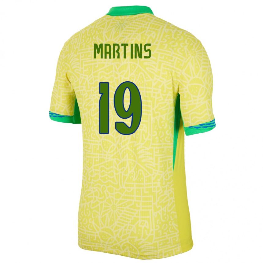 Damen Fußball Brasilien Matheus Martins #19 Gelb Heimtrikot Trikot 24-26 T-Shirt Luxemburg