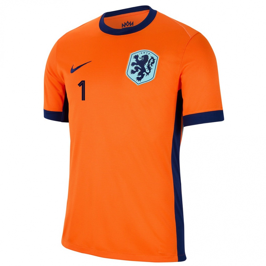 Damen Fußball Niederlande Daphne Van Domselaar #1 Orange Heimtrikot Trikot 24-26 T-Shirt Luxemburg