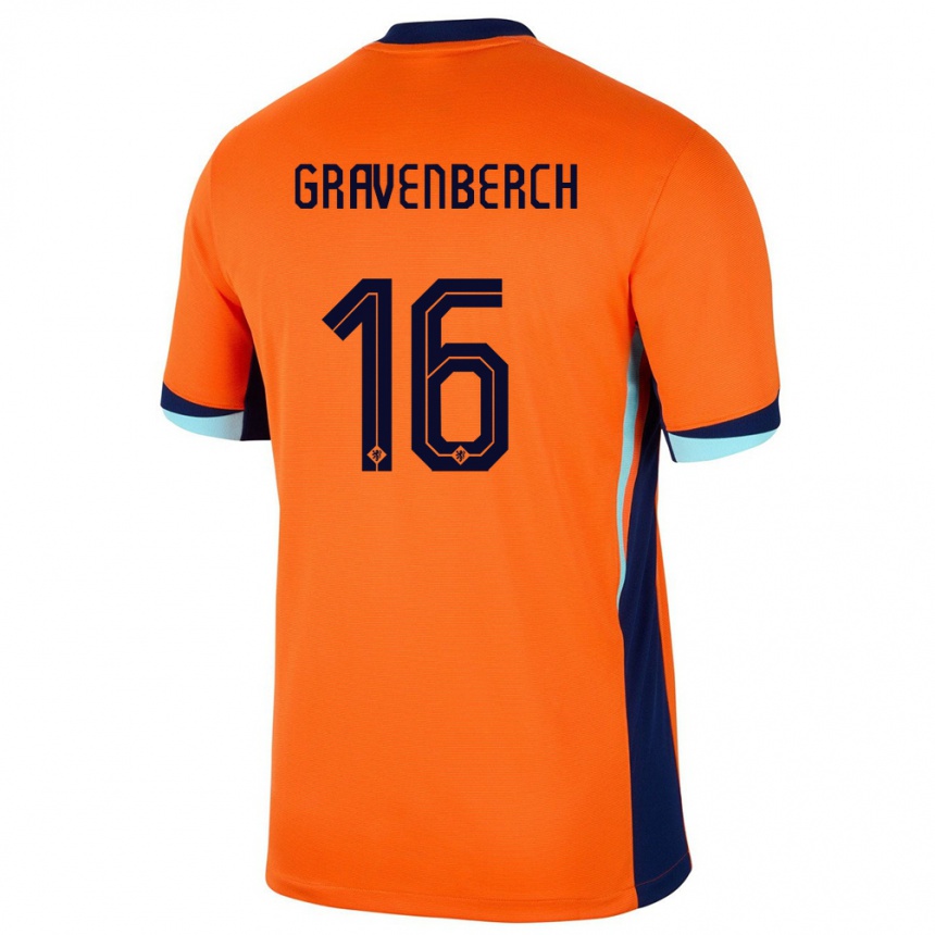 Damen Fußball Niederlande Ryan Gravenberch #16 Orange Heimtrikot Trikot 24-26 T-Shirt Luxemburg