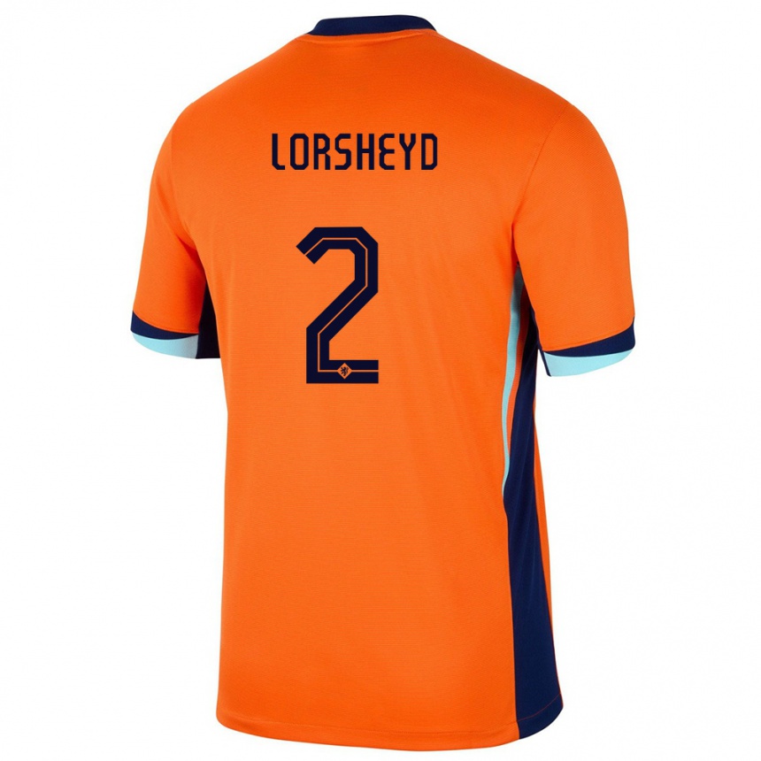 Damen Fußball Niederlande Barbara Lorsheyd #2 Orange Heimtrikot Trikot 24-26 T-Shirt Luxemburg