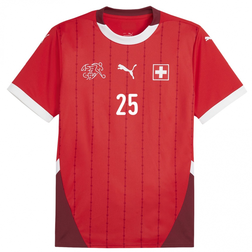 Damen Fußball Schweiz Eray Comert #25 Rot Heimtrikot Trikot 24-26 T-Shirt Luxemburg