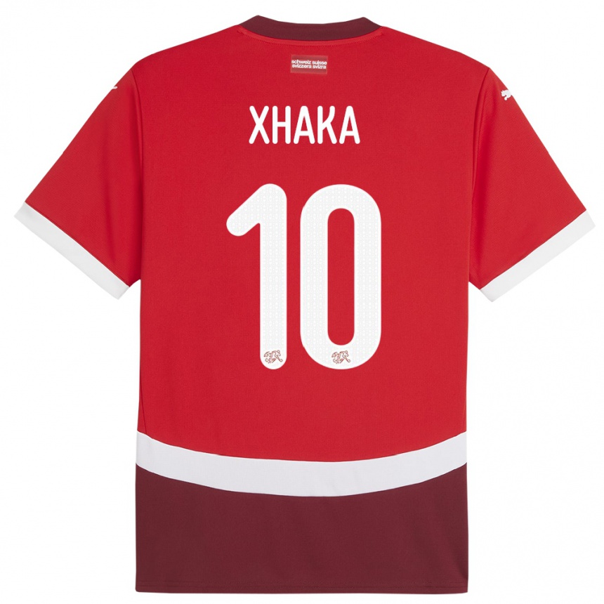 Damen Fußball Schweiz Granit Xhaka #10 Rot Heimtrikot Trikot 24-26 T-Shirt Luxemburg