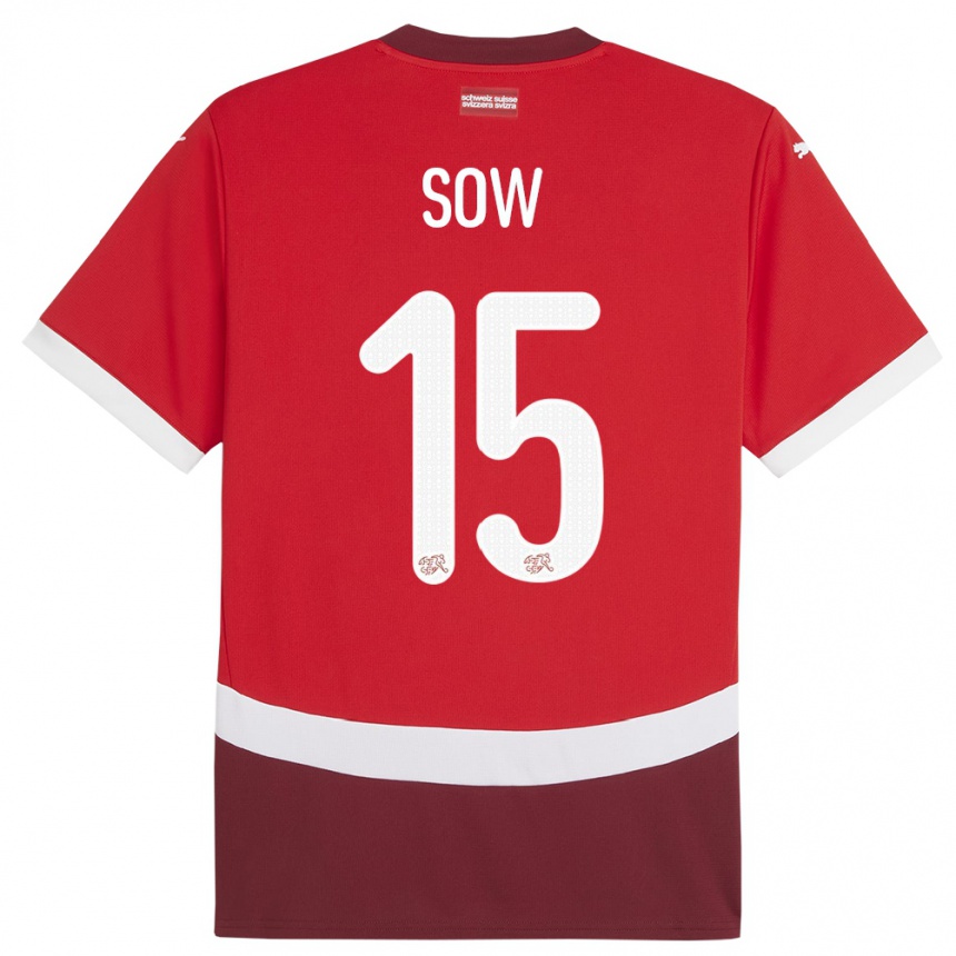 Damen Fußball Schweiz Djibril Sow #15 Rot Heimtrikot Trikot 24-26 T-Shirt Luxemburg