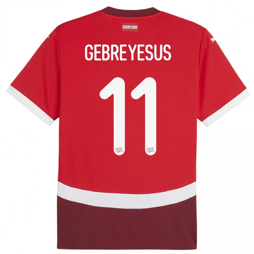 Damen Fußball Schweiz Esey Gebreyesus #11 Rot Heimtrikot Trikot 24-26 T-Shirt Luxemburg