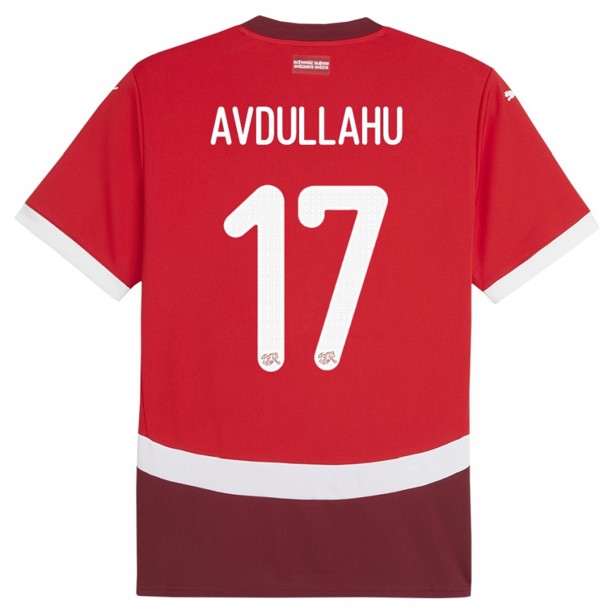 Damen Fußball Schweiz Leon Avdullahu #17 Rot Heimtrikot Trikot 24-26 T-Shirt Luxemburg