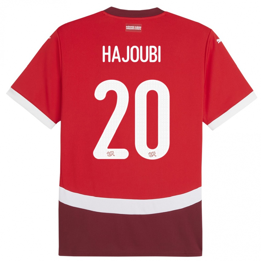 Damen Fußball Schweiz Amin Hajoubi #20 Rot Heimtrikot Trikot 24-26 T-Shirt Luxemburg
