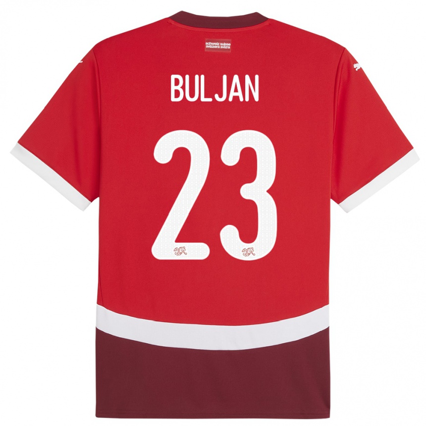 Damen Fußball Schweiz Leo Buljan #23 Rot Heimtrikot Trikot 24-26 T-Shirt Luxemburg