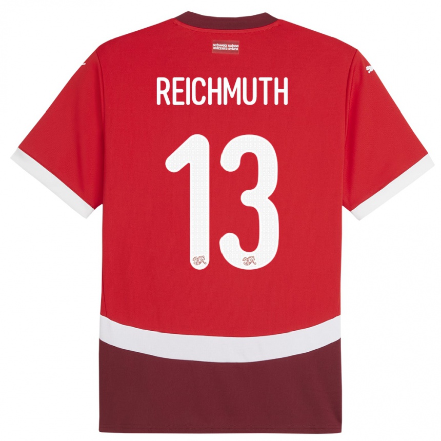 Damen Fußball Schweiz Miguel Reichmuth #13 Rot Heimtrikot Trikot 24-26 T-Shirt Luxemburg