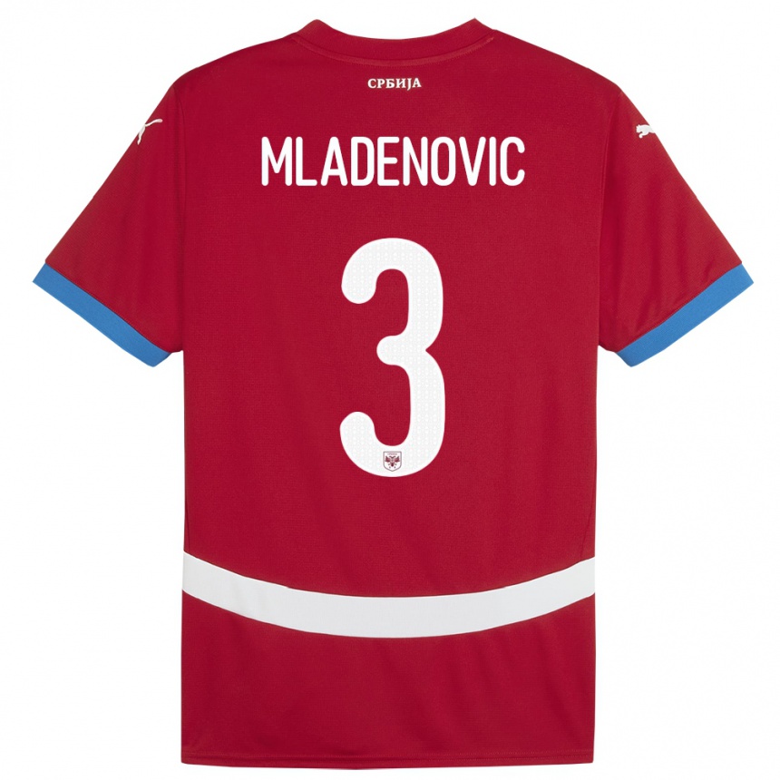 Damen Fußball Serbien Filip Mladenovic #3 Rot Heimtrikot Trikot 24-26 T-Shirt Luxemburg