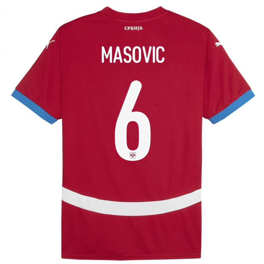 Damen Fußball Serbien Erhan Masovic #6 Rot Heimtrikot Trikot 24-26 T-Shirt Luxemburg