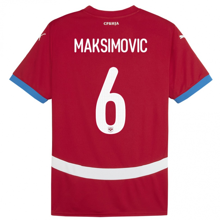 Damen Fußball Serbien Nemanja Maksimovic #6 Rot Heimtrikot Trikot 24-26 T-Shirt Luxemburg