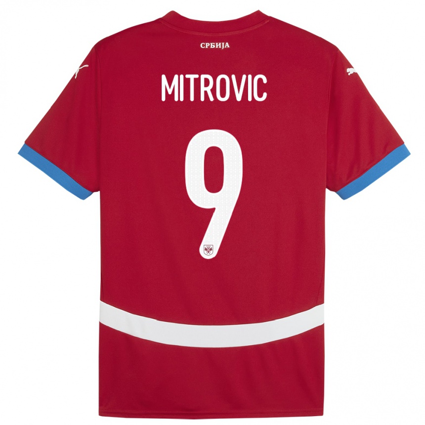 Damen Fußball Serbien Aleksandar Mitrovic #9 Rot Heimtrikot Trikot 24-26 T-Shirt Luxemburg