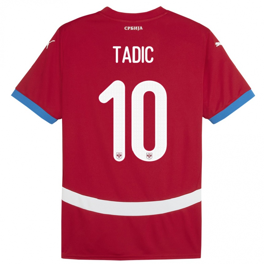 Damen Fußball Serbien Dusan Tadic #10 Rot Heimtrikot Trikot 24-26 T-Shirt Luxemburg