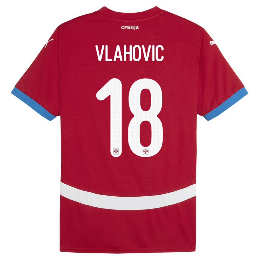 Damen Fußball Serbien Dusan Vlahovic #18 Rot Heimtrikot Trikot 24-26 T-Shirt Luxemburg
