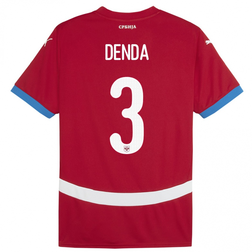 Damen Fußball Serbien Milica Denda #3 Rot Heimtrikot Trikot 24-26 T-Shirt Luxemburg