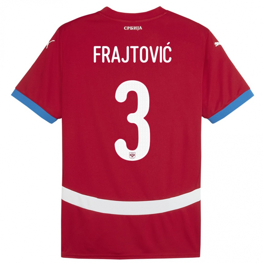 Damen Fußball Serbien Andela Frajtovic #3 Rot Heimtrikot Trikot 24-26 T-Shirt Luxemburg