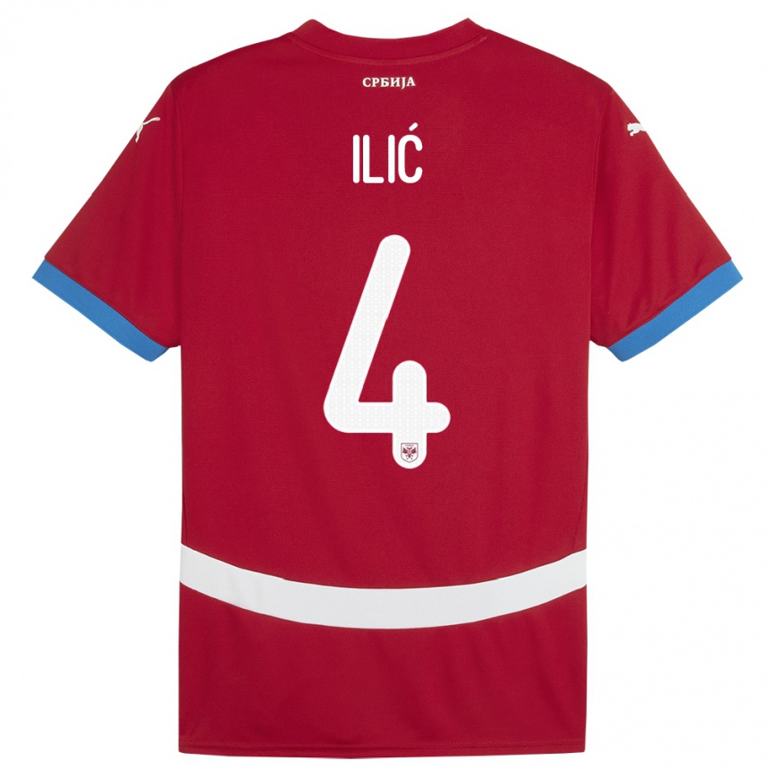 Damen Fußball Serbien Marija Ilic #4 Rot Heimtrikot Trikot 24-26 T-Shirt Luxemburg