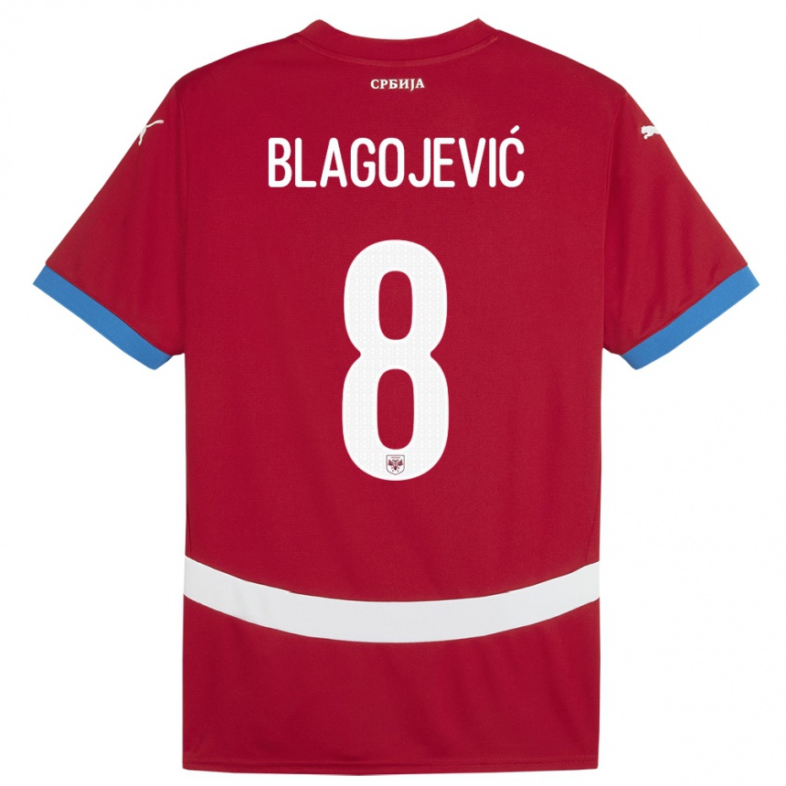 Damen Fußball Serbien Dina Blagojevic #8 Rot Heimtrikot Trikot 24-26 T-Shirt Luxemburg