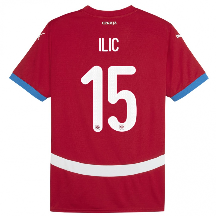 Damen Fußball Serbien Mihajlo Ilic #15 Rot Heimtrikot Trikot 24-26 T-Shirt Luxemburg