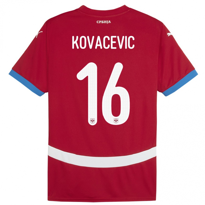 Damen Fußball Serbien Bojan Kovacevic #16 Rot Heimtrikot Trikot 24-26 T-Shirt Luxemburg