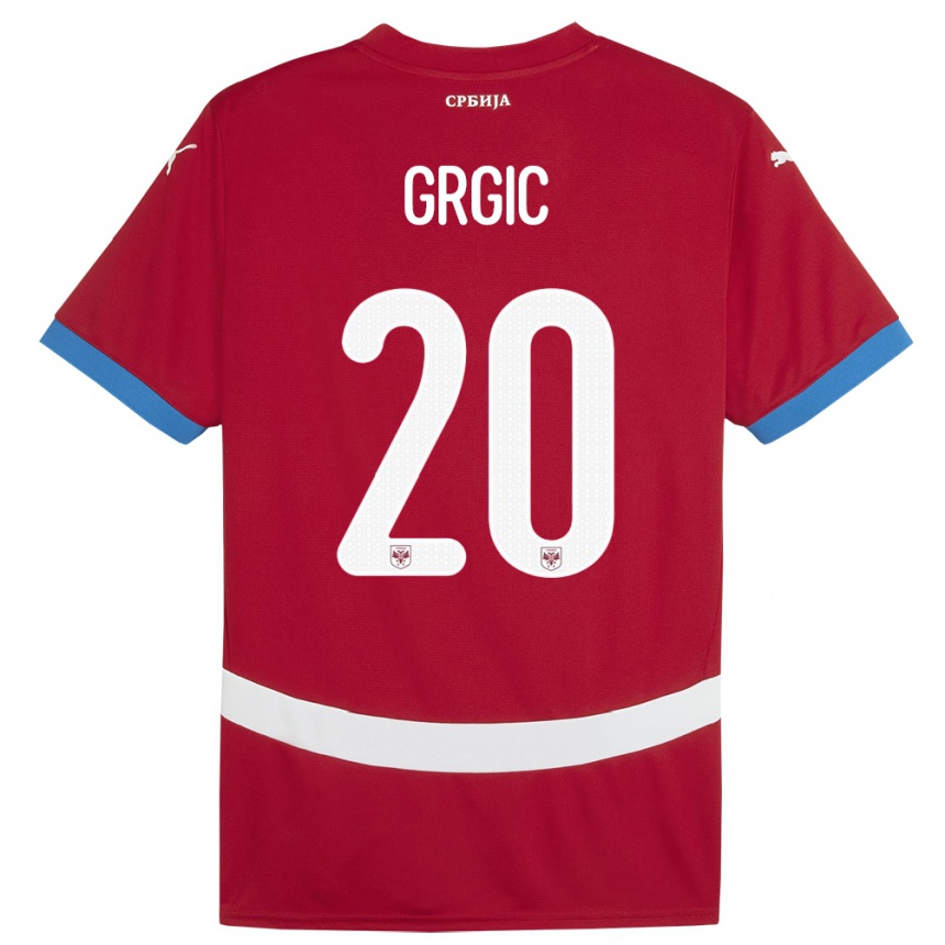 Damen Fußball Serbien Dario Grgic #20 Rot Heimtrikot Trikot 24-26 T-Shirt Luxemburg