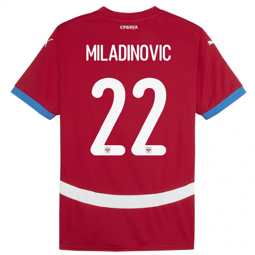 Damen Fußball Serbien Igor Miladinovic #22 Rot Heimtrikot Trikot 24-26 T-Shirt Luxemburg