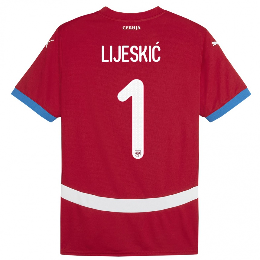 Damen Fußball Serbien Luka Lijeskic #1 Rot Heimtrikot Trikot 24-26 T-Shirt Luxemburg