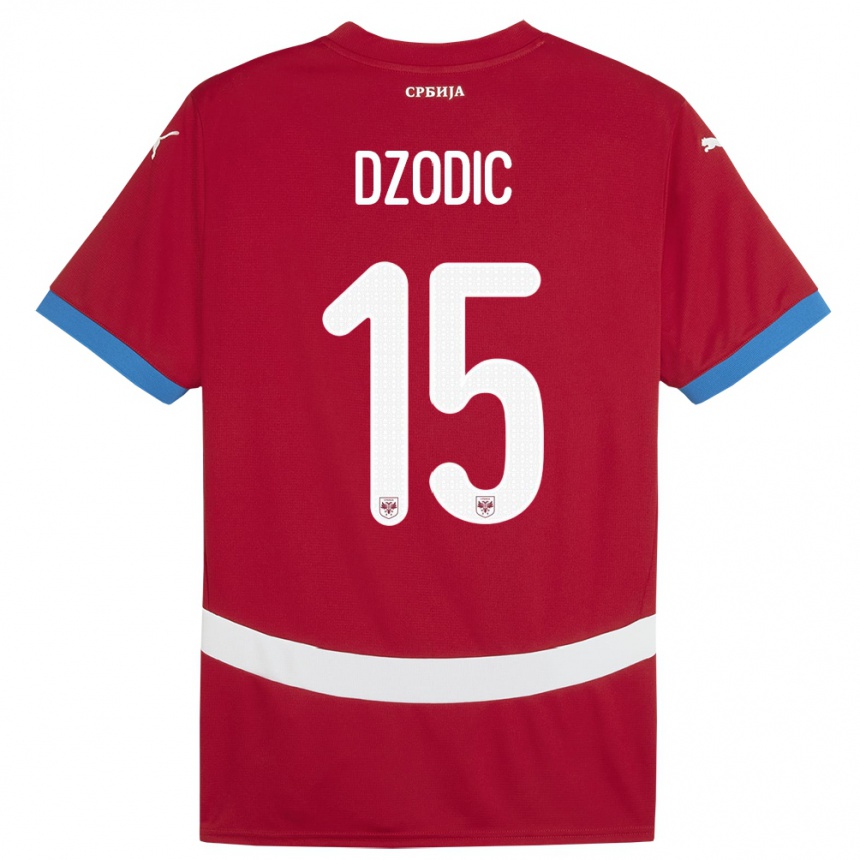 Damen Fußball Serbien Stefan Dzodic #15 Rot Heimtrikot Trikot 24-26 T-Shirt Luxemburg