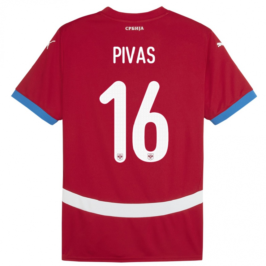Damen Fußball Serbien Miodrag Pivas #16 Rot Heimtrikot Trikot 24-26 T-Shirt Luxemburg