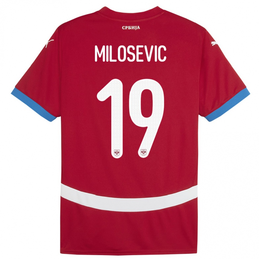 Damen Fußball Serbien Jovan Milosevic #19 Rot Heimtrikot Trikot 24-26 T-Shirt Luxemburg