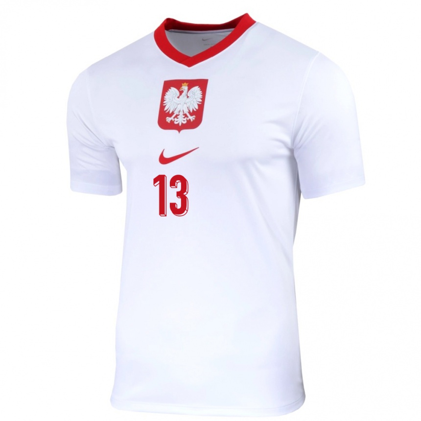 Damen Fußball Polen Katarzyna Konat #13 Weiß Heimtrikot Trikot 24-26 T-Shirt Luxemburg