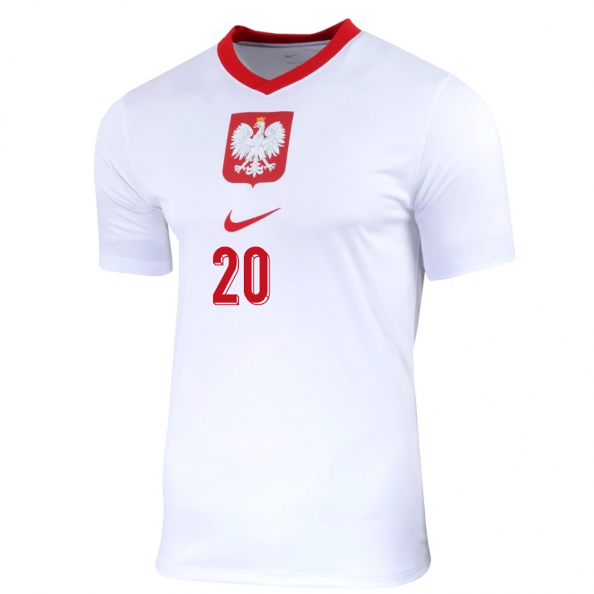 Damen Fußball Polen Kacper Duda #20 Weiß Heimtrikot Trikot 24-26 T-Shirt Luxemburg
