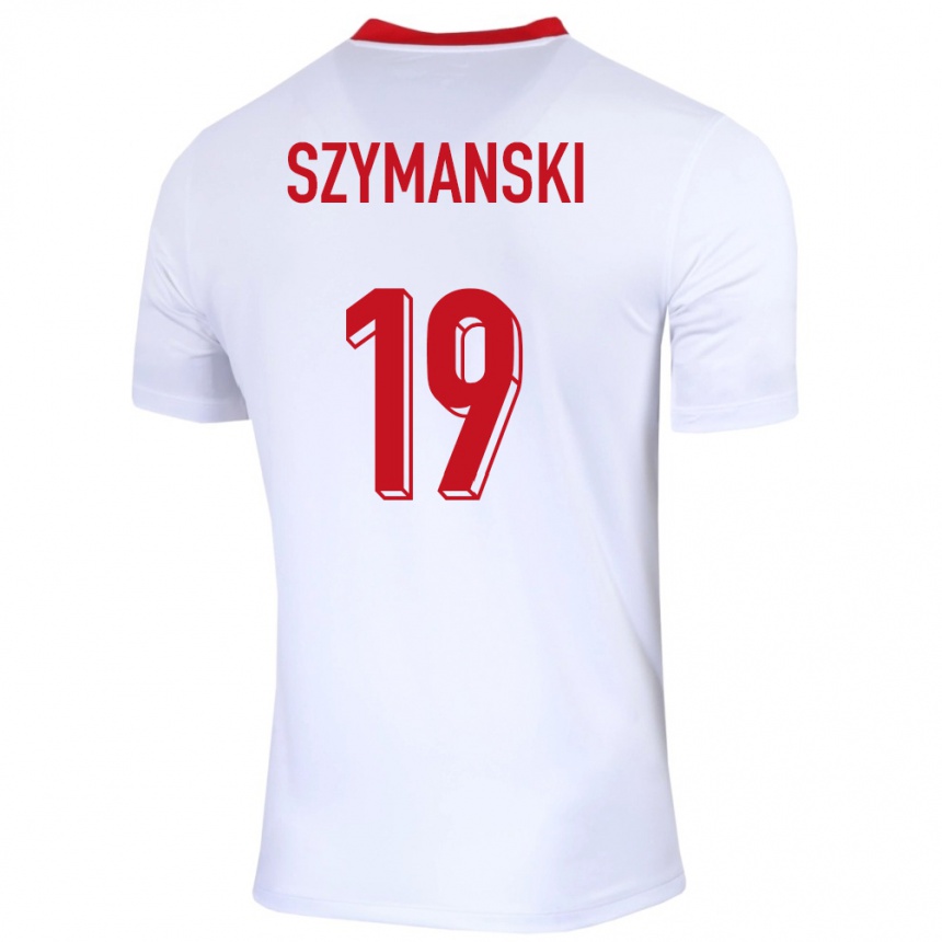 Damen Fußball Polen Sebastian Szymanski #19 Weiß Heimtrikot Trikot 24-26 T-Shirt Luxemburg